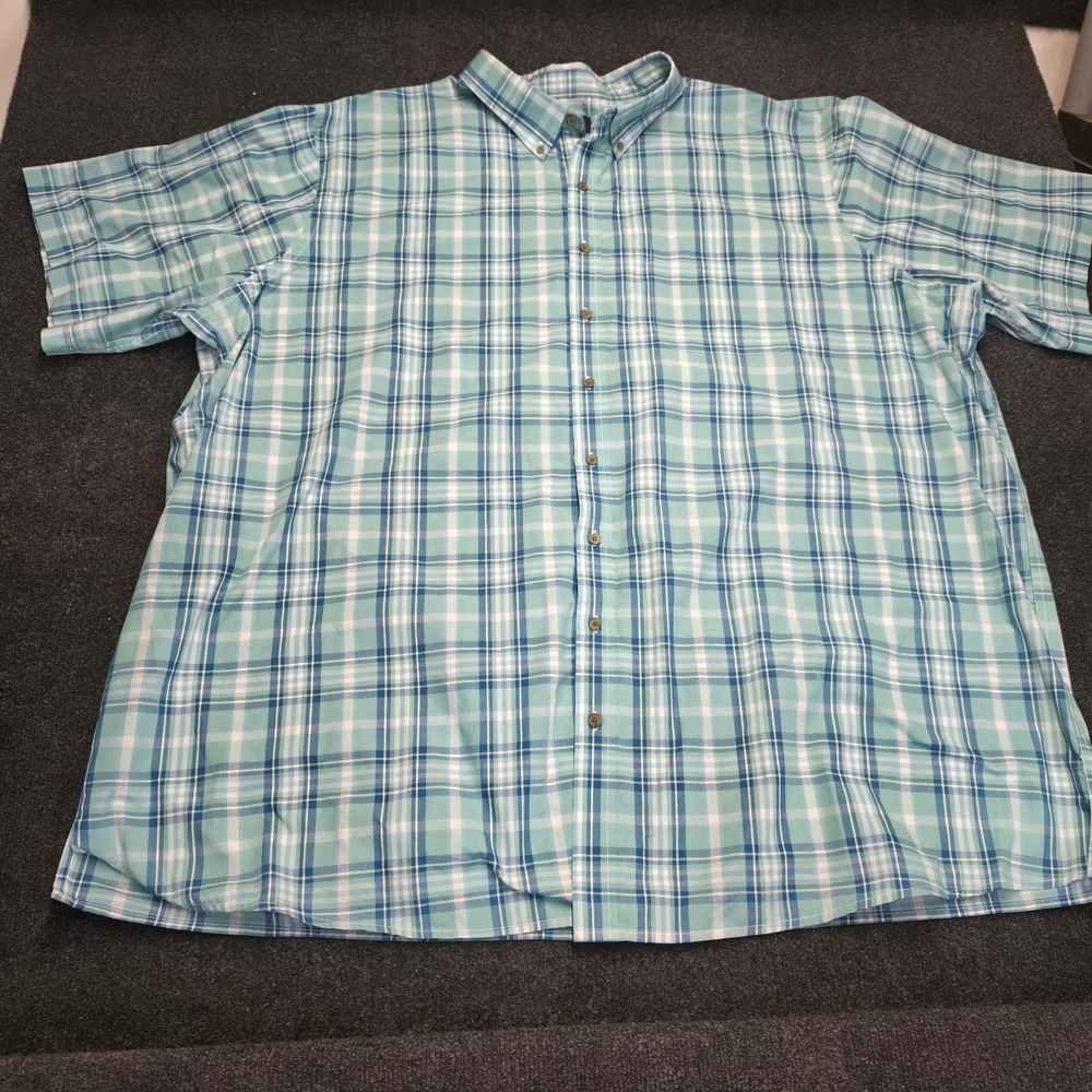 Harbor Bay Mens 4XLT Plaid Short Sleeve Button Down Shirt Teal Blue White Casual